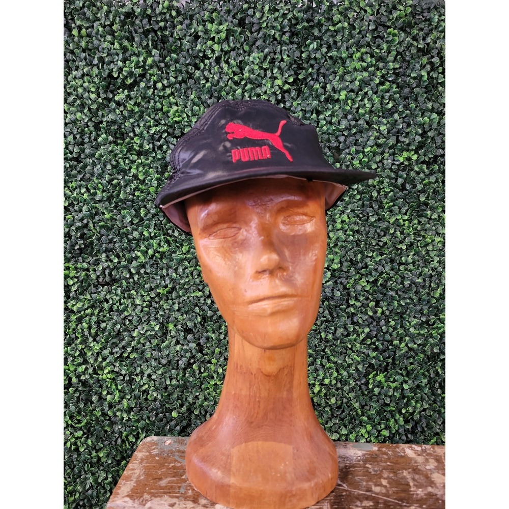 vtg 90s PUMA RUNNING HAT //  flat brim strapback shiny nylon athletic run puma